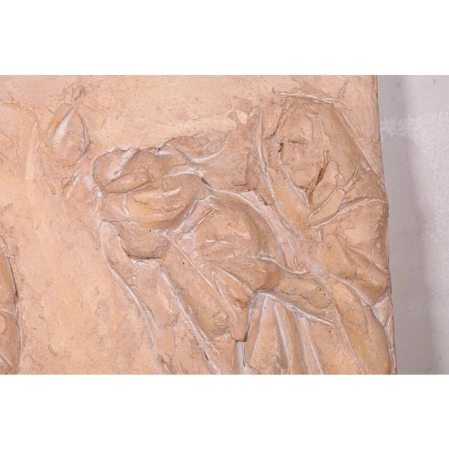 Ceramic Sergio de Giusti Signed Bas Relief Figurative Religious Ceramic Sculpture 1985 For Sale - Image 7 of 9