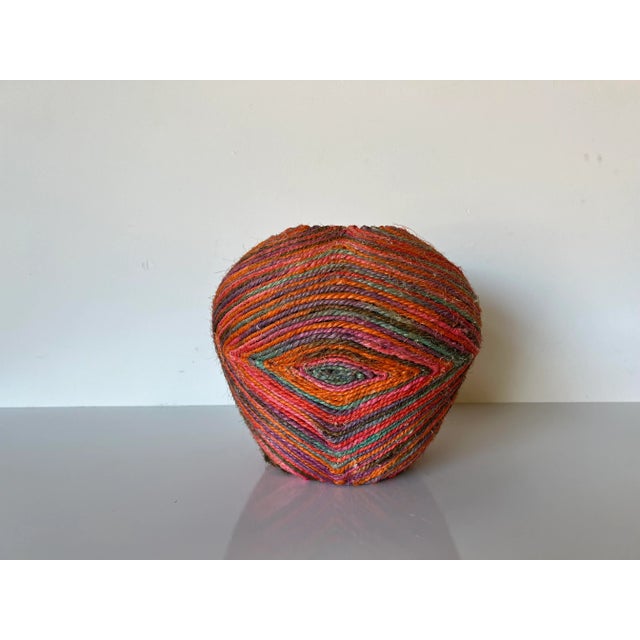 80's Vintage Colorful Woven Jute Macrame Fiber Art Vase For Sale - Image 12 of 13
