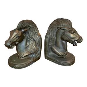 Rare Vintage Pair of BMR Cast Bronze Horse Head Bookends – Mid‑Century Equestrian Decor for Horse Lovers & Ranch Decor - See Pics!