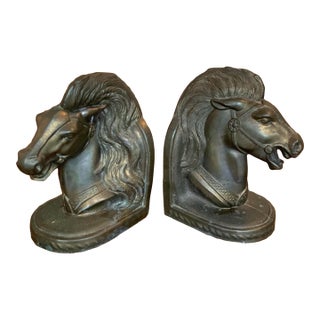 Rare Vintage Pair of BMR Cast Bronze Horse Head Bookends – Mid‑Century Equestrian Decor for Horse Lovers, Ralph Lauren Decor & Ranch Decor For Sale
