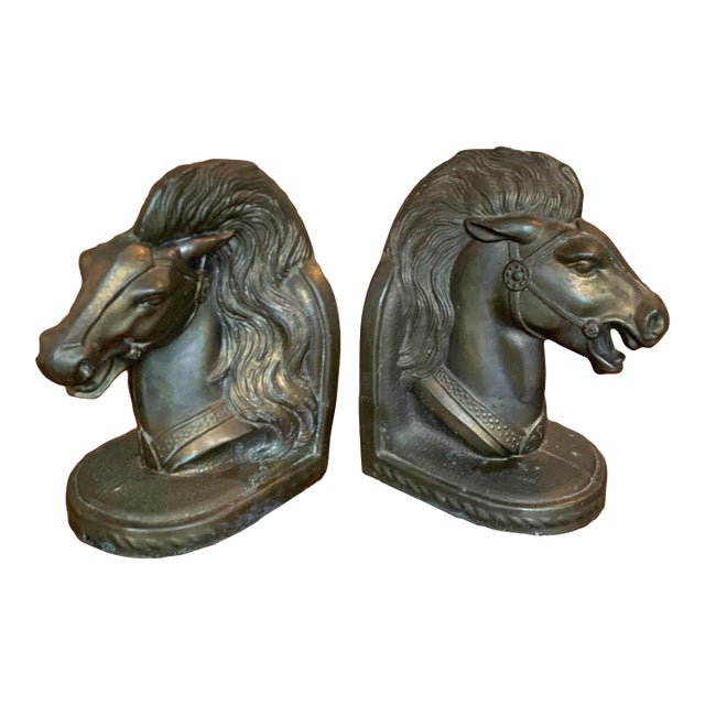 Rare Vintage Pair of BMR Cast Bronze Horse Head Bookends – Mid‑Century Equestrian Decor for Horse Lovers, Ralph Lauren Decor & Ranch Decor For Sale