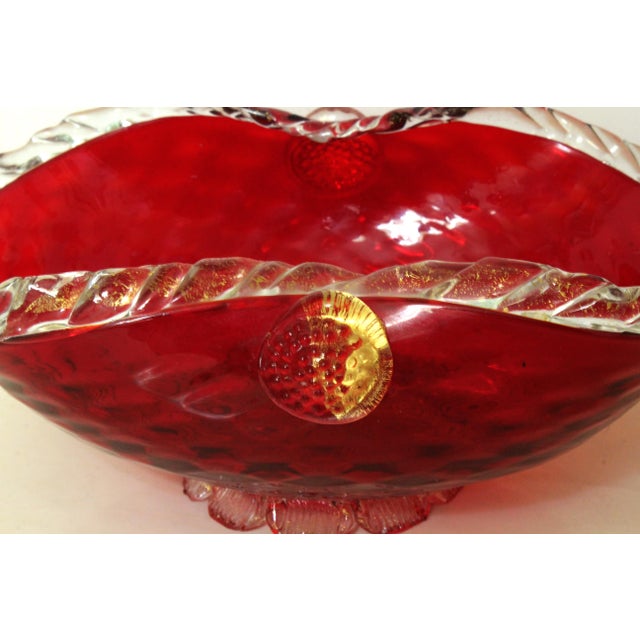 Ruby Red Vintage 1960s Bohemian Cranberry Crystal Decanter & Murano Gold Flake Ruby Glass Bowl Set – Barware Vignette For Sale - Image 8 of 17