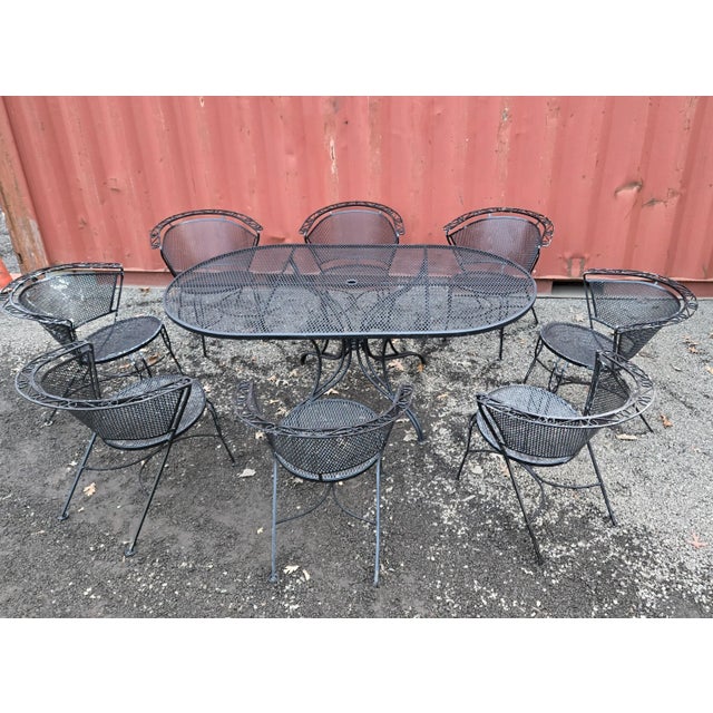 Mid-Century Modern Vintage Wrought Iron Dining Table & 8 Chairs For Sale - Image 3 of 11