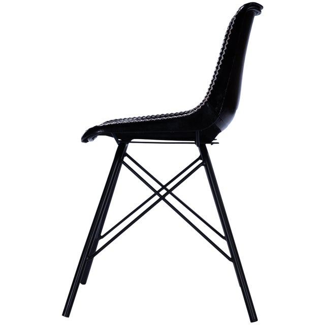 Metal Inland Leather Side Chair, Black For Sale - Image 7 of 8