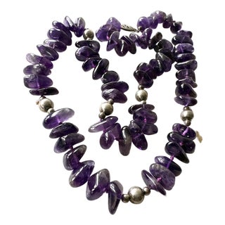 Vintage Amethyst and Sterling Silver Beaded Necklace For Sale