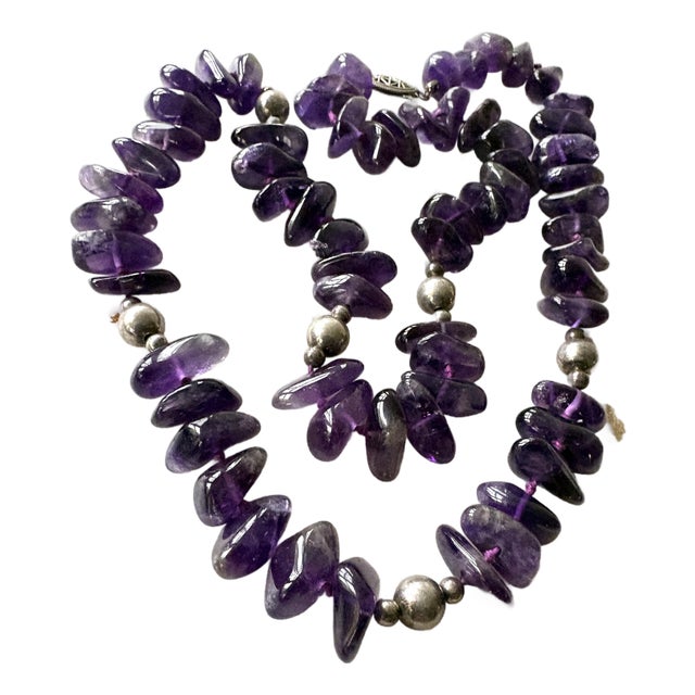 Vintage Amethyst and Sterling Silver Beaded Necklace For Sale