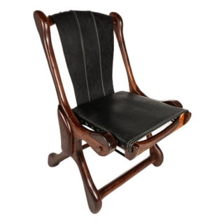 Rare Restored Mid-Century Modern "Sloucher" Sling Chair in Rosewood & Leather Attributed to Don S. Shoemaker for Señal Furniture, C. 1960s For Sale