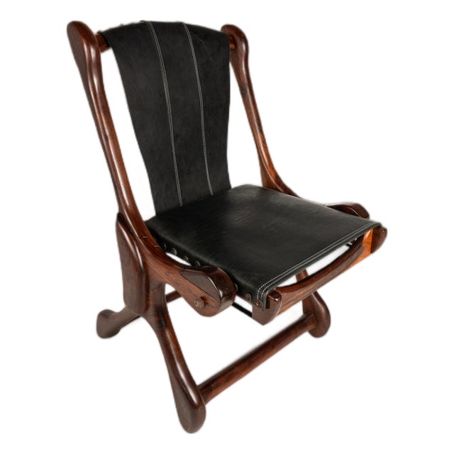 Rare Restored Mid-Century Modern "Sloucher" Sling Chair in Rosewood & Leather Attributed to Don S. Shoemaker for Señal Furniture, C. 1960s For Sale