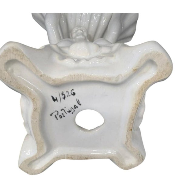 Hollywood Regency Vintage Portuguese White Glazed Ceramic Figural Shell Compote Centerpiece Blanc De Chine Rocco Style For Sale - Image 3 of 9