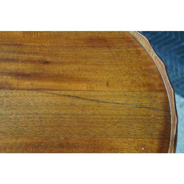 Vintage Georgian Style Round Mahogany Piecrust Pedestal Table Sculpture Stand For Sale - Image 18 of 18