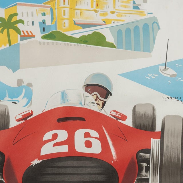 Paper Vintage 20th Century Framed 1957 Monaco Grand Prix Poster by Jean Ramel, 1985 For Sale - Image 7 of 15