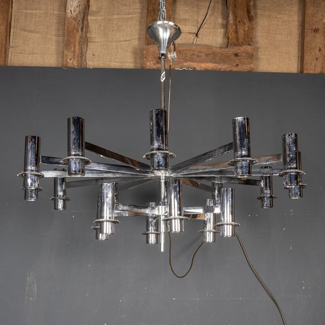 Vintage Italian Chrome and Smoked Glass Chandelier, 1970 For Sale - Image 12 of 17