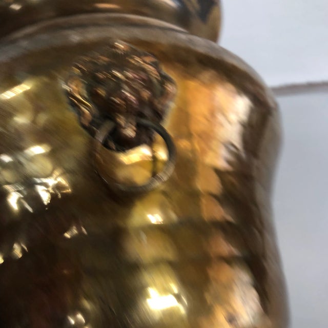 Georgian Style Hammered Brass Lion Head Motif Jardiniere For Sale - Image 6 of 7