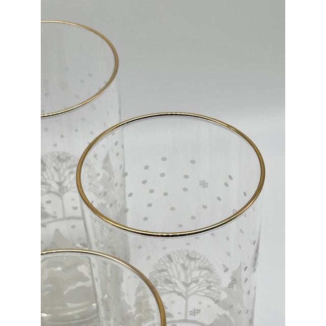 Vintage Libbey "Pines" Etched & Gold Rimmed Winter Scene Highball Glasses Set of 4 For Sale - Image 10 of 17