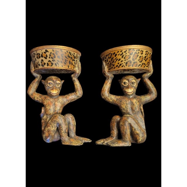 Brown Vintage Rare Whimsical Monkey Leopard Wall Bracket Shelves- A Pair For Sale - Image 8 of 9