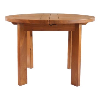 Round Extending Dining Table in Elm attributed to Maison Regain, France, 1980s For Sale