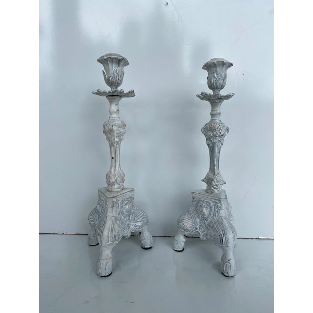 Traditional 19th Century Iron Candlestick Holders with Claw Legs Lions Heads Design- a Pair For Sale - Image 3 of 8
