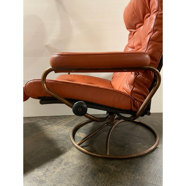 Mid Century Modern Orange Leather Ekornes Stressless Recliner Chair