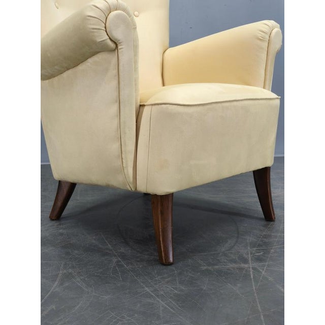 Cream Danish High Back Wing Lounge Chair, 1950s For Sale - Image 8 of 13
