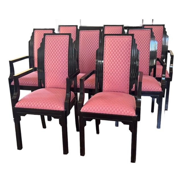 Set of Eight Vintage Art Deco Black Lacquer Dining Chairs, Circa 1930s–1940s For Sale