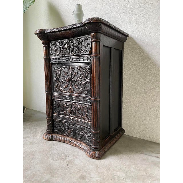 Antique Carved Blackened Pine Chest of Drawers For Sale - Image 14 of 18