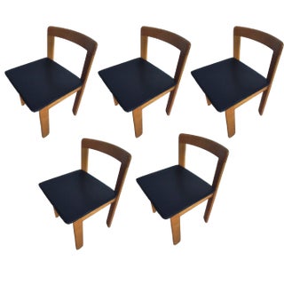 Vintage National Walnut and Bulgarian Leather Incanto Model Chairs from Parma, Set of 5 For Sale