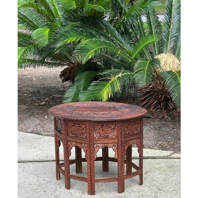 Vintage Anglo-Indian Moroccan Folding Table With Brass Inlay For Sale - Image 9 of 12