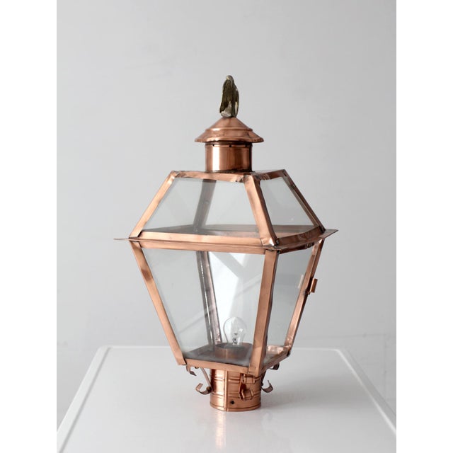 Vintage Copper Lantern Light Fixture With Brass Eagle Finial For Sale - Image 9 of 18