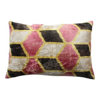 Contemporary Multi Color Handmade Velvet Ikat Pillow For Sale