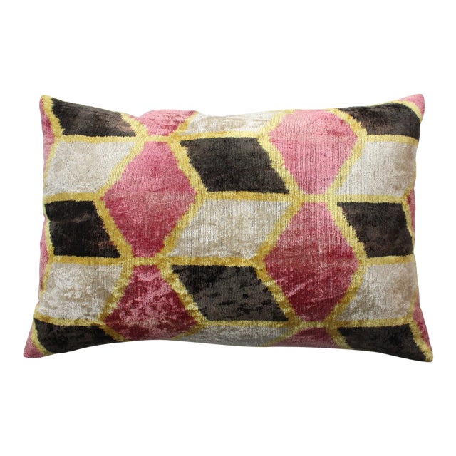 Contemporary Multi Color Handmade Velvet Ikat Pillow For Sale