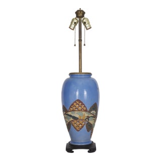 Antique Blue Satsuma Pottery Chinoiserie Lamp For Sale
