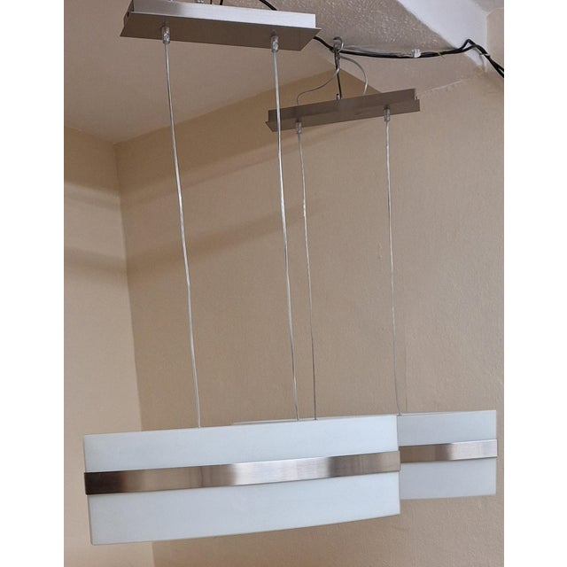 Vintage Ceiling Lamps with Stainless Steel Frames and Arched Glass Shades from Massive, 1990s, Set of 2, in Very Good...