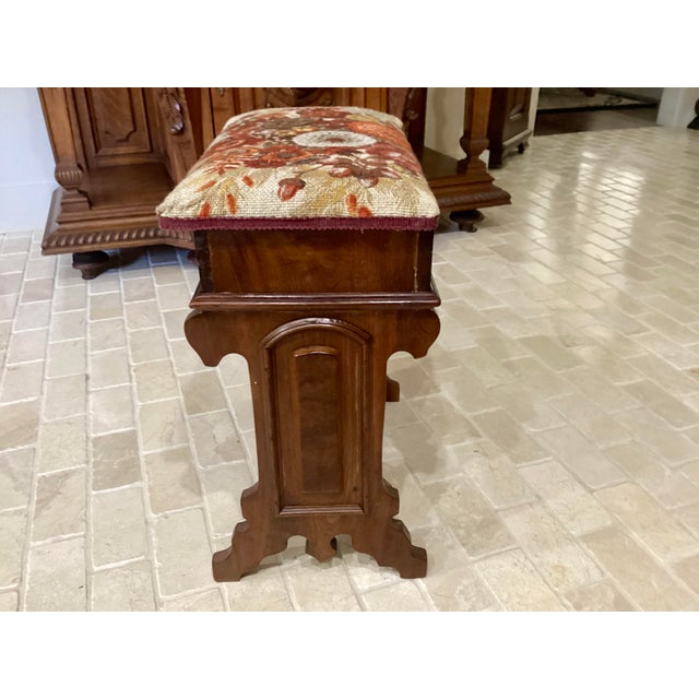 Victorian Victorian Antique Carved Walnut Slipper Vanity Ottoman Bench Flip Top Storage Sewing For Sale - Image 3 of 11