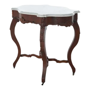Antique Victorian Carved Walnut & Marble Turtle Top Parlor Table Circa 1890