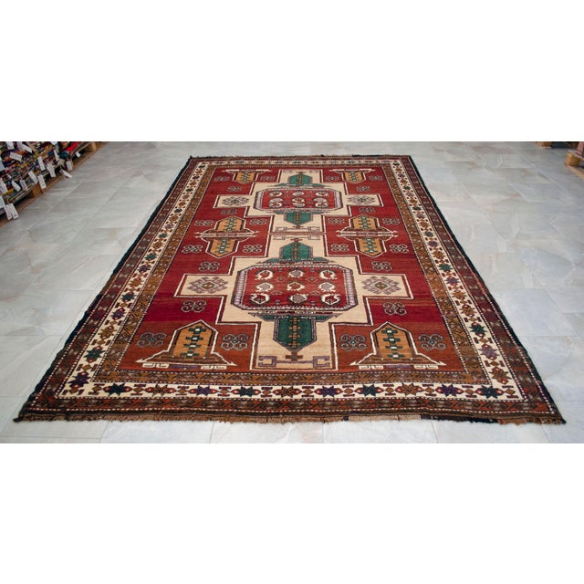 Vintage Hand Knotted Turkish Rug Organic Wool Living Room Decor – 6′9″ × 10′6″ For Sale - Image 4 of 15