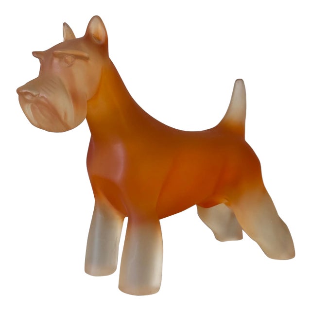 Vintage Satin Glass Schnauzer Dog in Orange For Sale