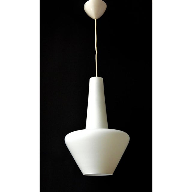 Vintage Attributed Stilnovo Mid Century Modern Pendant Light Satined White Glas Pendant Lamp | Retro Italian Ceiling Lamp Milk Glass For Sale - Image 9 of 9