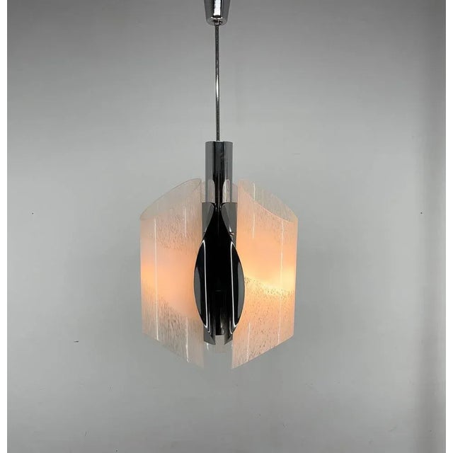 Mid-Century Chrome & Murano Glass Chandelier, Italy, 1970s For Sale - Image 4 of 11