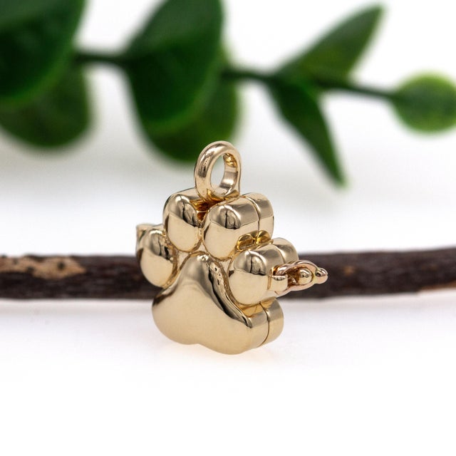 Metal Gold Paw Locket Pendant in Solid 14k Yellow Gold For Sale - Image 7 of 10