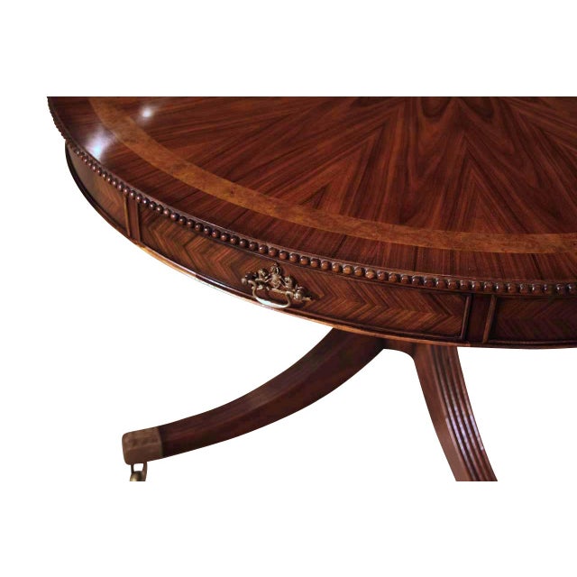 Formal Inlaid Mahogany Dining Table or Center Table With Drawers. Finely Carved Edge by Theodore Alexander For Sale In New York - Image 6 of 12