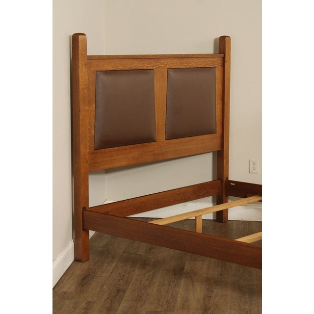 Wood Stickley Mission Style Oak and Leather Queen Bed For Sale - Image 7 of 18