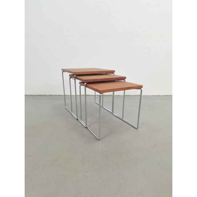 1960s Vintage Chrome and Teak Nesting Tables by Brabantia, 1960s, Set of 3 For Sale - Image 5 of 8