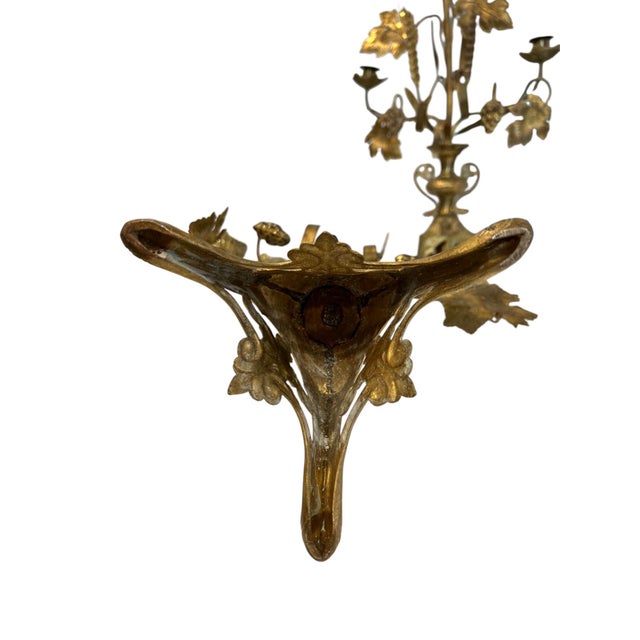 Late 19th Century Antique French Brass Girandoles in Grape & Wheat Motifs, a Pair. For Sale - Image 5 of 6