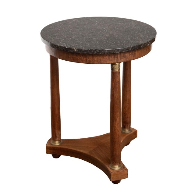 French Empire Round Table or Gueridon of Walnut With Marble Top For Sale - Image 4 of 10