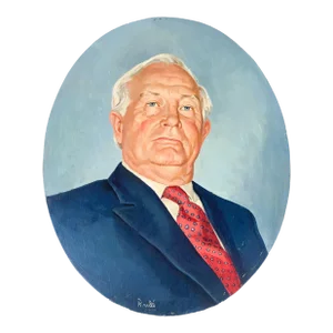Vintage Original Oil Painting Older Man Suit Tie Portrait Elmo Al Brule