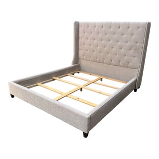 California King Size Restoration Hardware Tufted Wingback Bed Frame For Sale