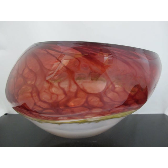 Contemporary Tim Chilina Large Marbled Red Oregon Pacific Nw Art Glass Vase Bowl For Sale - Image 3 of 18