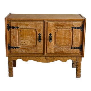 Vintage Danish Oak Cabinet in Style of Henning Kjærnulf Scandinavian Rustic Sideboard For Sale