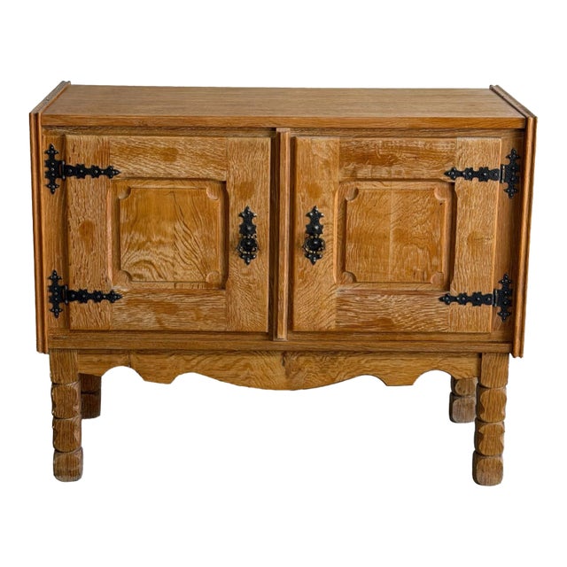 Vintage Danish Oak Cabinet in Style of Henning Kjærnulf Scandinavian Rustic Sideboard For Sale