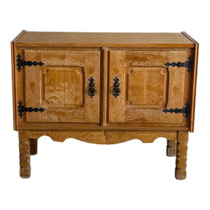 Vintage Danish Oak Cabinet in Style of Henning Kjærnulf Scandinavian Rustic Sideboard